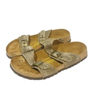 Birkenstock Papillion Sandals Womens Size 6 Gold Metallic Sydney Croc Print Shoe